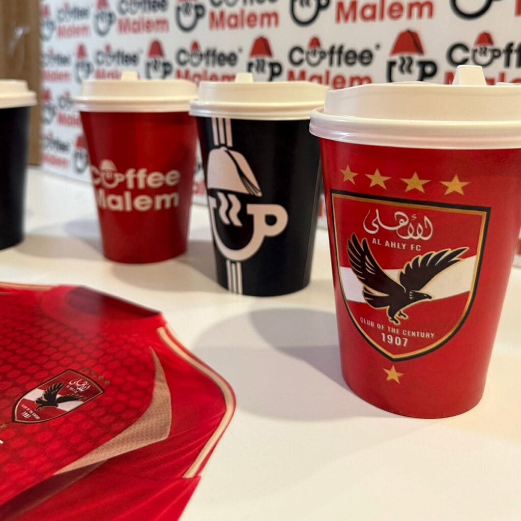 Al Ahly SC and Coffee Malem custom branded cups created for the 2025 FIFA Club World Cup