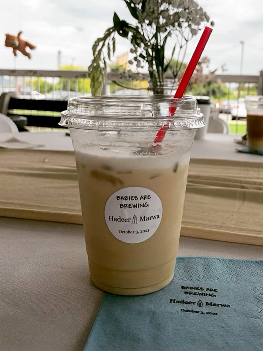 Custom iced drink and baby shower menu at a Coffee Malem event