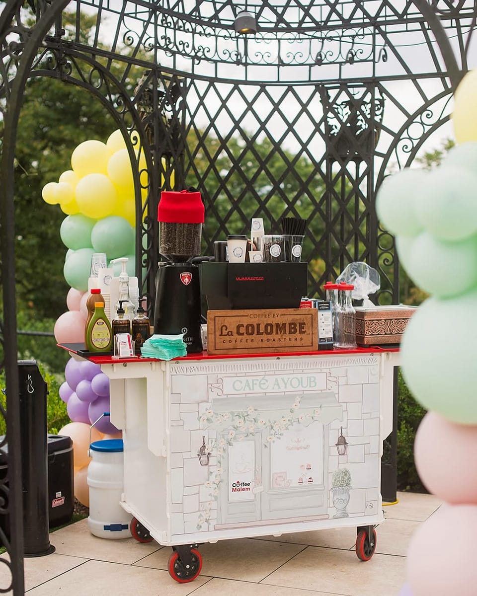 Custom Coffee Malem coffee cart at a baby shower in West Orange, New Jersey