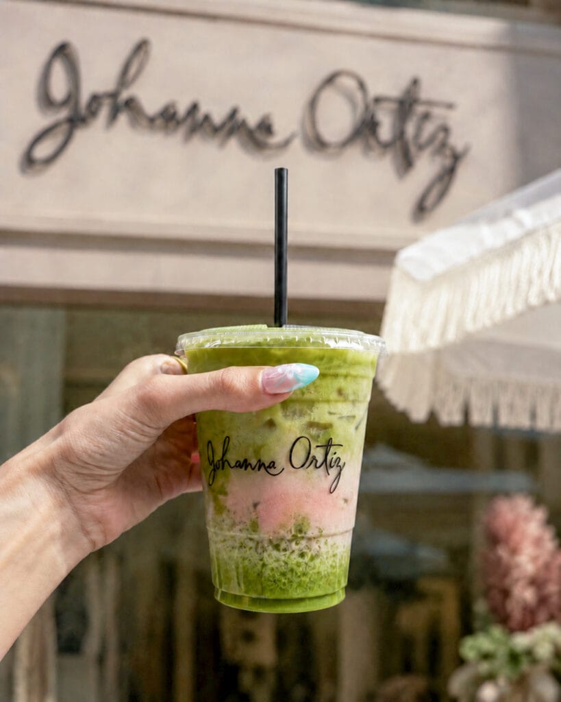 Johanna Ortiz-branded iced matcha served by Coffee Malem in New York City