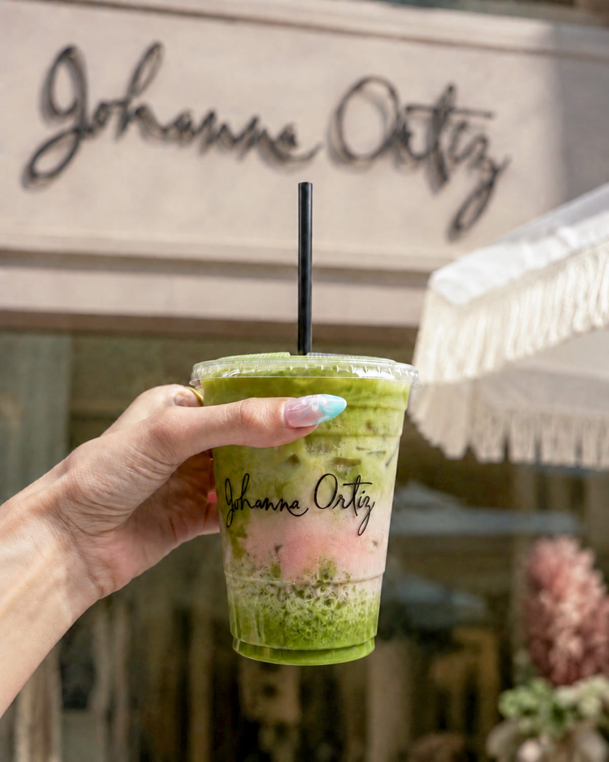 Johanna Ortiz-branded iced matcha served by Coffee Malem in New York City