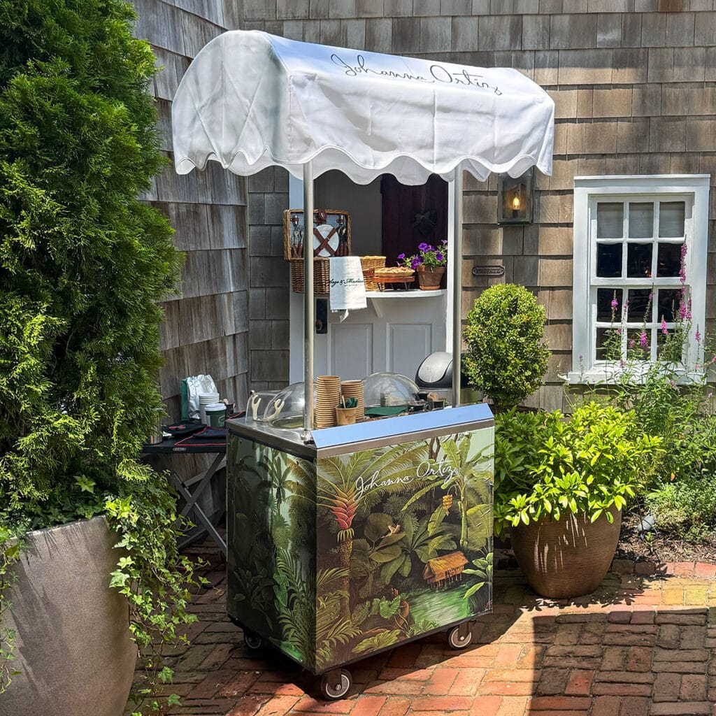 Johanna Ortiz-branded gelato cart by Coffee Malem at an outdoor event in the Hamptons, New York