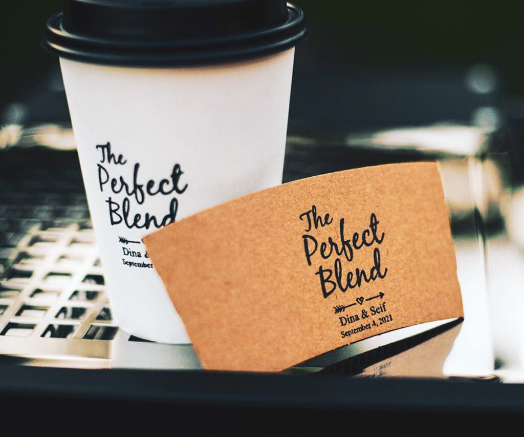 Personalized Coffee Malem wedding cup and sleeve for Dina and Seif.