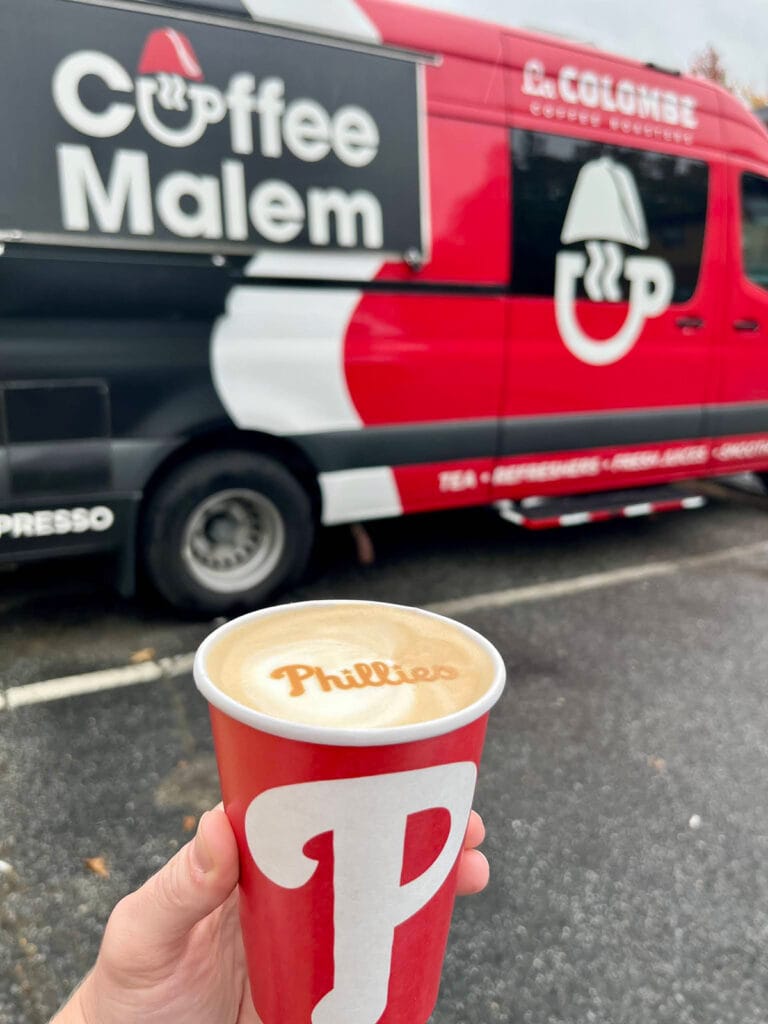 Phillies-branded coffee served by Coffee Malem at an event in Philadelphia